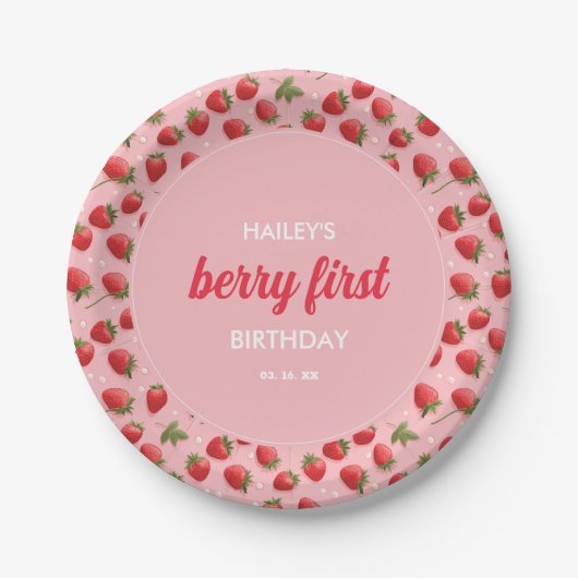 Strawberry Berry First Birthday Party Pappteller (Vorderseite)