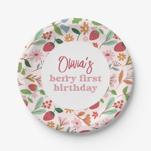 Strawberry Berry First Birthday Party Pappteller (Vorderseite)