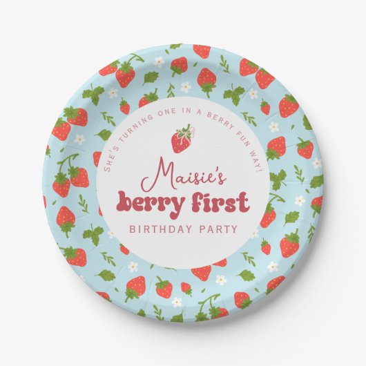 Strawberry Berry First Birthday Party Pappteller (Vorderseite)