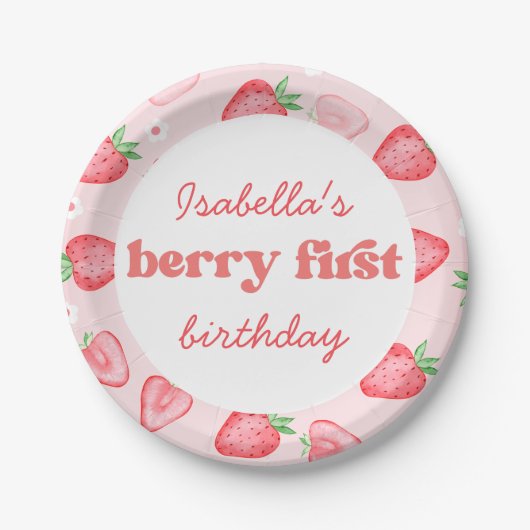 Strawberry Berry First Birthday Party Pappteller (Vorderseite)