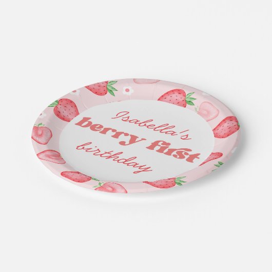 Strawberry Berry First Birthday Party Pappteller (Schrägansicht)
