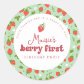 Strawberry Berry First Birthday Party Runder Aufkleber (Vorderseite)