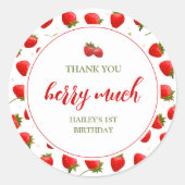 Strawberry Berry First Birthday Party Runder Aufkleber (Vorderseite)