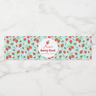 Strawberry Berry First Birthday Party Wasserflaschenetikett