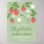 Strawberry Berry First Birthday Party Welcome Poster (Vorne)