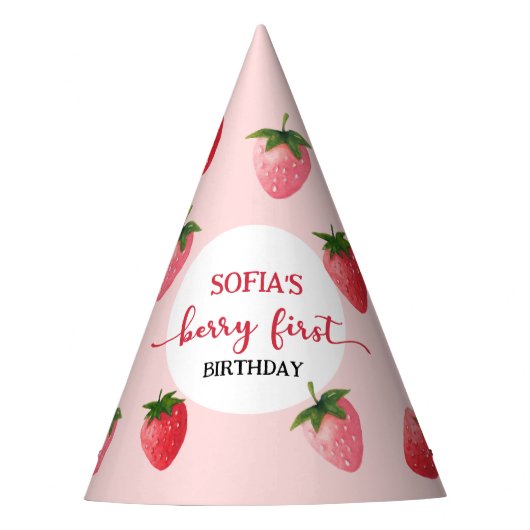 Strawberry Berry First Birthday Partyhütchen (Vorderseite)