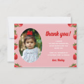 Strawberry Berry First Birthday Retro Foto Dankeskarte (Vorderseite)