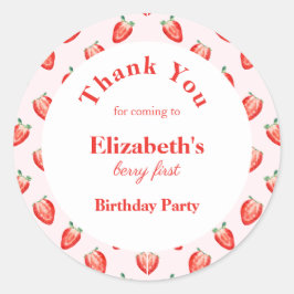 Strawberry Berry First Birthday Runder Aufkleber