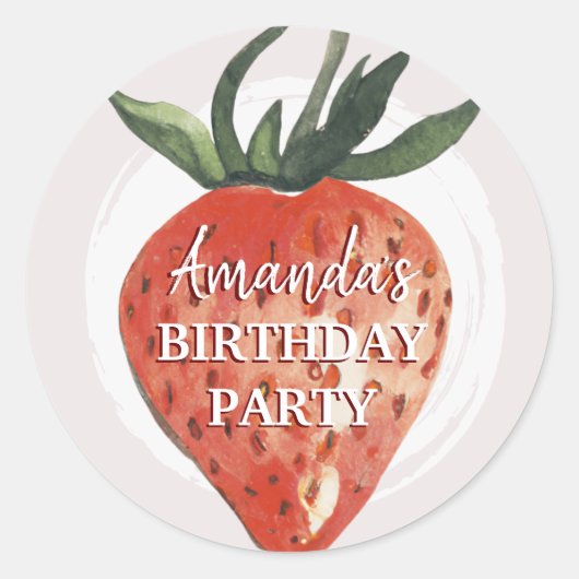 Strawberry Berry First Birthday Runder Aufkleber (Vorderseite)
