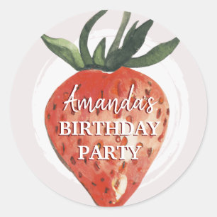 Strawberry Berry First Birthday Runder Aufkleber