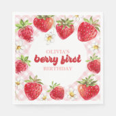 Strawberry Berry First Birthday Serviette (Vorderseite)