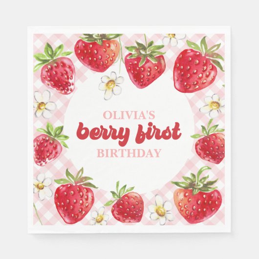 Strawberry Berry First Birthday Serviette (Vorderseite)
