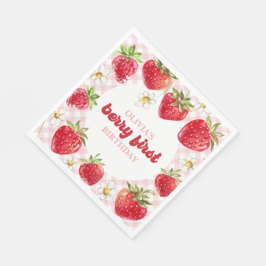 Strawberry Berry First Birthday Serviette (Ecke)