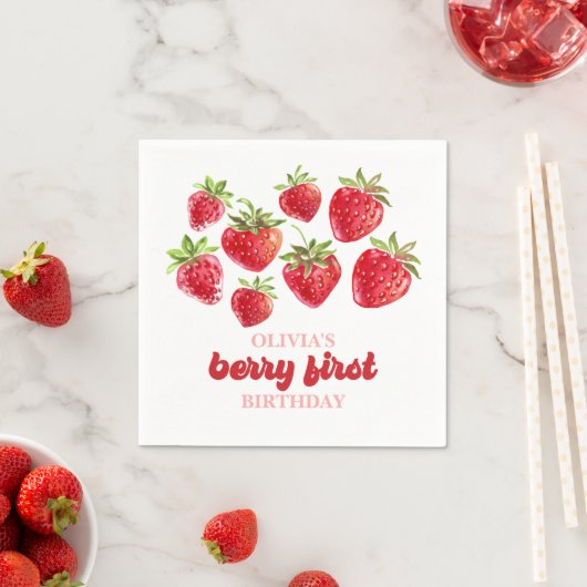 Strawberry Berry First Birthday Serviette (Beispiel)