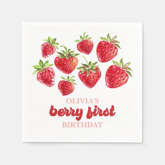 Strawberry Berry First Birthday Serviette (Vorderseite)
