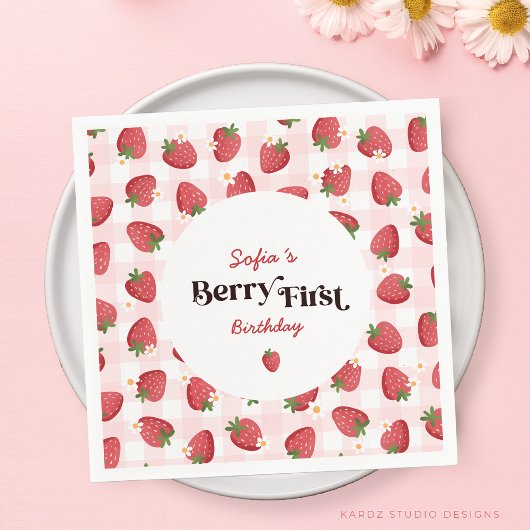 Strawberry Berry First Birthday Serviette
