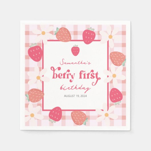 Strawberry Berry First Birthday Serviette (Vorderseite)