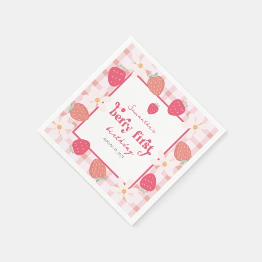 Strawberry Berry First Birthday Serviette (Ecke)