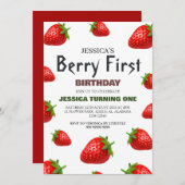 Strawberry Berry First Birthday Simple Niedlich Ba Einladung (Vorne/Hinten)