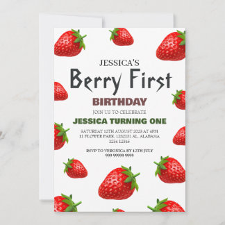 Strawberry Berry First Birthday Simple Niedlich Ba Einladung