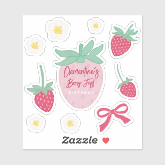 Strawberry Berry First Birthday Stickers Aufkleber (Blatt)