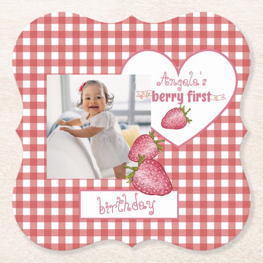 Strawberry Berry First Birthday Untersetzer (Vorderseite)