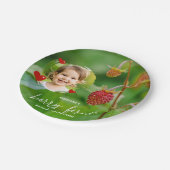 Strawberry Berry First Birthday With Child’s Photo Pappteller (Schrägansicht)