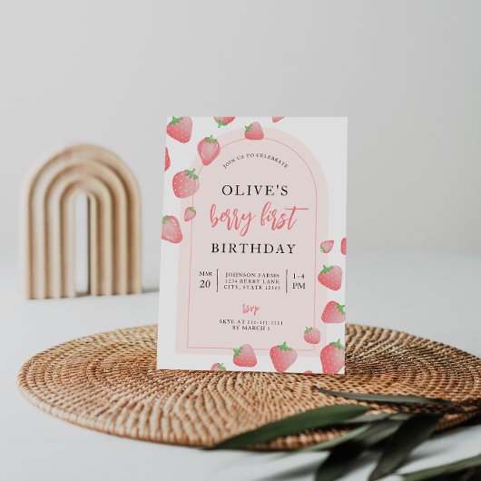 Strawberry Berry First Boho Birthday Einladung