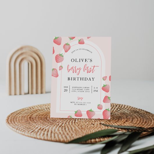 Strawberry Berry First Boho Birthday Einladung