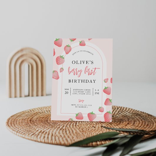 Strawberry Berry First Boho Birthday Einladung