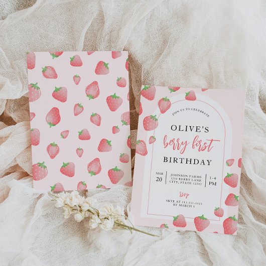 Strawberry Berry First Boho Birthday Einladung