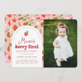 Strawberry Berry First Foto Geburtstagsparty Einladung (Vorne/Hinten)
