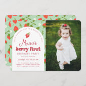 Strawberry Berry First Foto Geburtstagsparty Einladung (Vorne/Hinten)