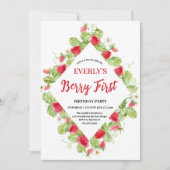 Strawberry Berry First Girl 1. Geburtstag Einladung (Vorderseite)