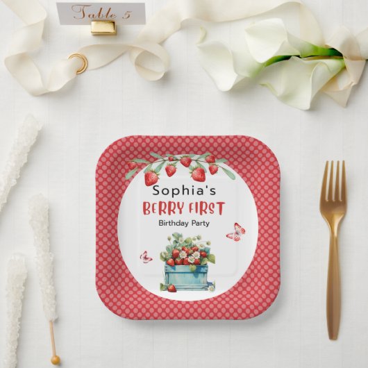 Strawberry Berry First Girl 1. Geburtstag Napkin Pappteller (Hochzeit)