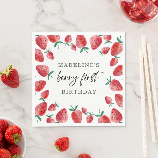 Strawberry Berry First Girl 1. Geburtstag Napkins Serviette (Beispiel)