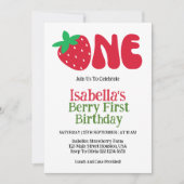 Strawberry Berry First Girl 1. Geburtstag Party Einladung (Vorderseite)