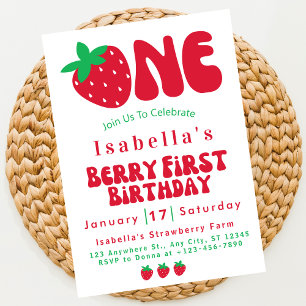 Strawberry Berry First Girl 1. Geburtstag Party Einladung