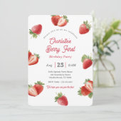 Strawberry Berry First Girl 1st Birthday Einladung (Stehend Vorderseite)