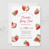 Strawberry Berry First Girl 1st Birthday Einladung (Vorderseite)