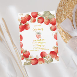 Strawberry Berry First Girls Birthday Einladung