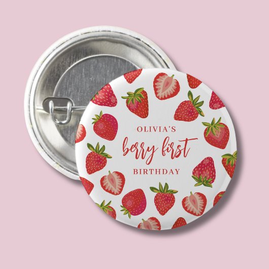 Strawberry Berry First Girls Personalisiert Geburt Button