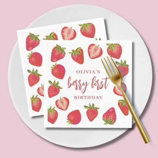 Strawberry Berry First Girls Personalisiert Geburt Serviette