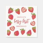 Strawberry Berry First Girls Personalisiert Geburt Serviette (Vorderseite)