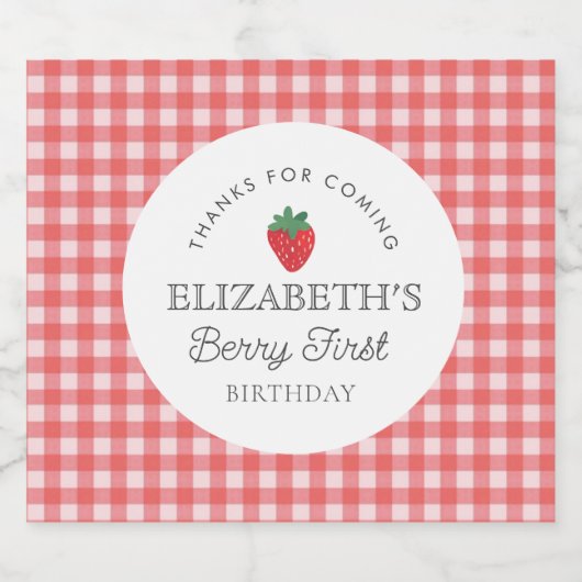 Strawberry Berry First Picnic Geburtstag Alkoholflaschenetikett (Einzelnes Label)