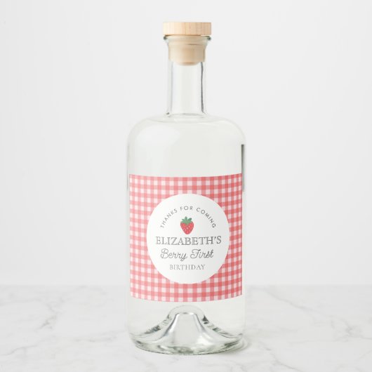 Strawberry Berry First Picnic Geburtstag Alkoholflaschenetikett (Vorderseite)