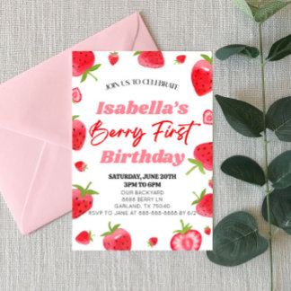 Strawberry Berry First Pink Red 1. Geburtstag Part Einladung
