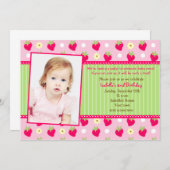 Strawberry Berry Foto Geburtstagsparty Einladungen (Vorne/Hinten)