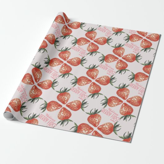 Strawberry Berry Geburtsname Geschenkpapier (Ungerollt)