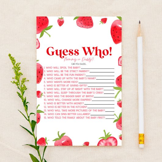 Strawberry Berry Guess Who! Baby Shower Game Briefpapier